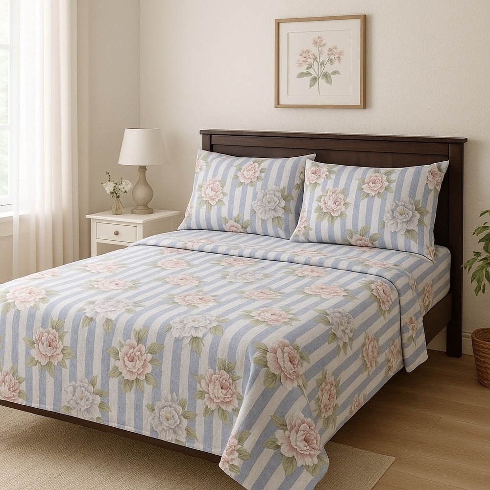 Vintage Signature Full Sheet Set Floral Stripe 4 Pc Deep Pocket Cottagecore (80)